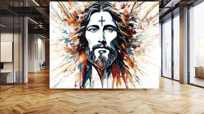 A painting illustration of a portrait of Jesus Christ Wall mural