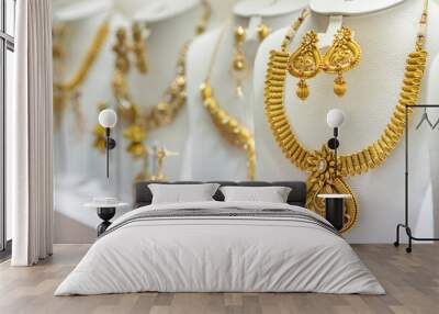 Golden jewelry at traditional Emirati market in Dubai Wall mural