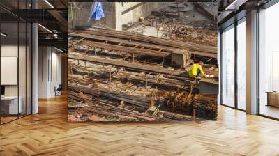 Construction Workers At Building Site. Wall mural