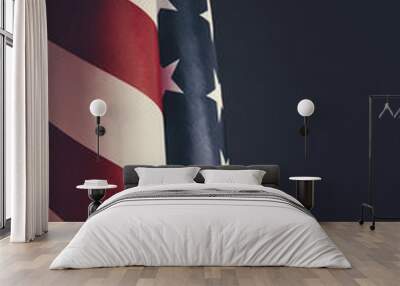 Standing flag United States of America on dark gray background.Banner of America in retro style. Wall mural