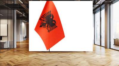 Table national flag Albania on metal flagpole on white background. Wall mural