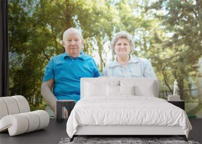 Elderly couple relaxing in the park, Wall mural