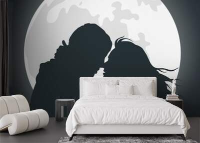 Black silhouette of lovers at night Wall mural