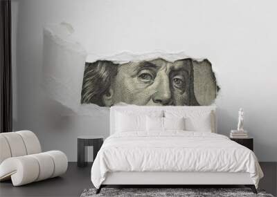 Ripped paper revealing dollar bill Wall mural