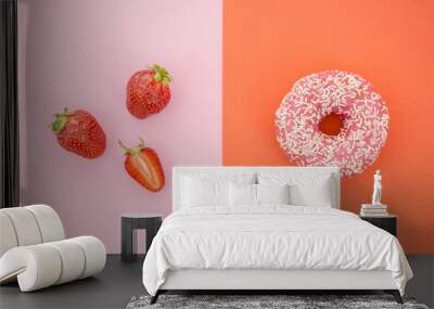 Top view donut vs fruit Wall mural