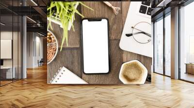 Top view smartphone template over workspace Wall mural