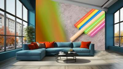 Natural Straw and straws plastic drinking background colourful full screen many group plastic single use ban banned in EU Wall mural