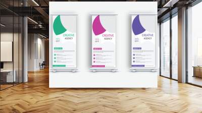 Creative Colorful Stylish corporate roll up banner design in curve shape layout, geometric triangle and exhibition ads pull up design x-banner design template Wall mural