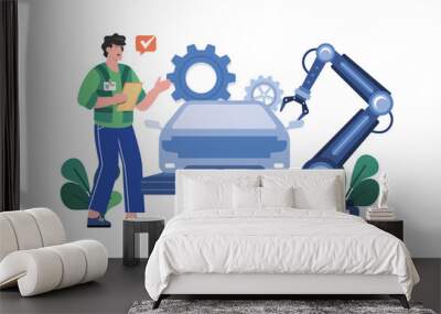 Automated car production Illustration concept pr white background Wall mural