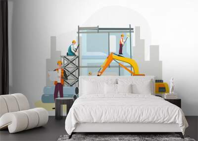 Build a decorating process. Renovation of rooms, repair of flat illustration. Wall mural