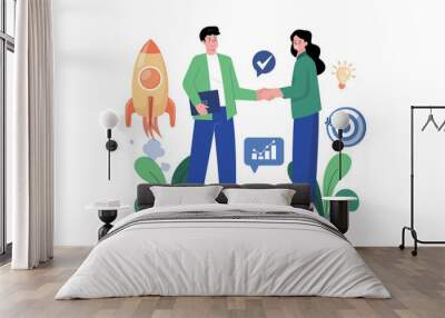 Business man shakes hands with partners to develop business Wall mural