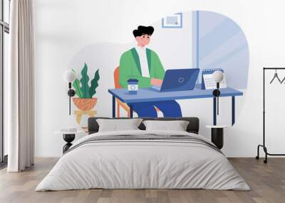 Businessman Working On Laptop Illustration concept on white background Wall mural