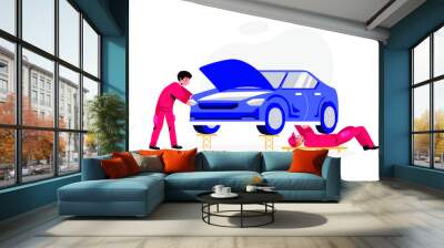 Car Repair Vector Illustration concept. Flat illustration isolated on white background.  Wall mural