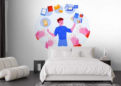 Multitasking and time management concept. Flat illustration isolated on white background. Wall mural