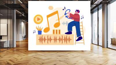 Podcast Audio Illustration concept. Flat illustration isolated on white background Wall mural