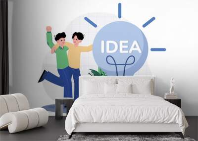 Two Guys Came Up With An Idea By Pointing At A Big Light Bulb Wall mural