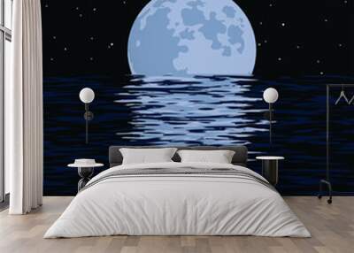 vector background of sea and full moon at night Wall mural