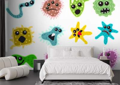 vector cute cartoon bacteria or microbe icons Wall mural