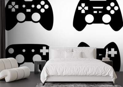 Vector set of game controllers isolated on white background. Game console, game pad, joystick, remote controller silhouette Wall mural