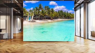  panoramic view of beautiful tropical beach Trou aux Biches in Mauritius island Wall mural