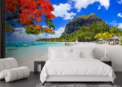 Beautiful beaches of sunny Mauritius island. Tropical vacations Wall mural