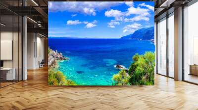 Beautiful Greek islands- Skopelos. view of rock and church Agios Ioanis. northen Sporades Wall mural