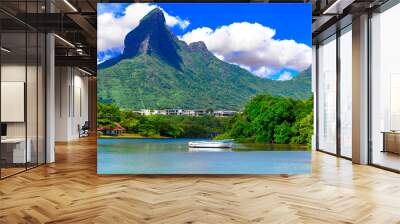 Beautiful nature and landscapes of Mauritius island. Rempart mountains view from Tamarin bay Wall mural