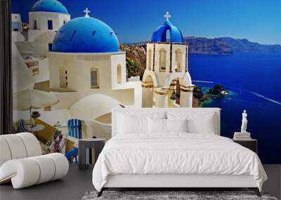 beautiful Santorini view of caldera with churches Wall mural