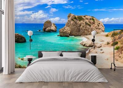 Best beaches of Cyprus island - beautiful Petra tou Romiou, famous as a birthplace of Aphrodite Wall mural