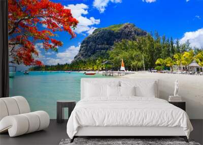 Best tropical destination - paradise island Mauritius and best beach Le Morne Wall mural