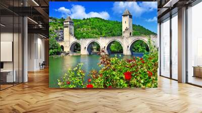 Cahors Valentre bridge,  UNESCO site the Pilgrim's Road to Santi Wall mural