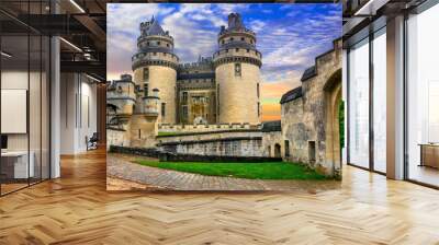 Famous french castles - Impressive medieval Pierrefonds chateau. France Wall mural