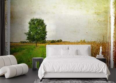 field with tree -vintage styled picture Wall mural