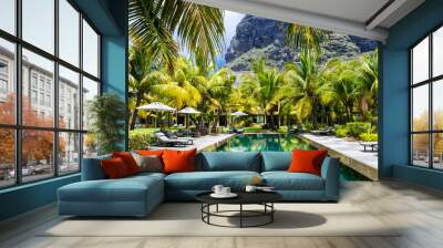 Luxury tropical vacation.Spa swimming pool, Mauritius island Wall mural