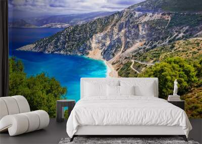 One of the most beautiful beaches of Greece- Myrtos bay in Kefalonia, Ionian islands Wall mural