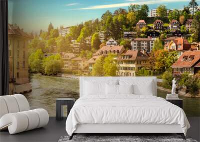 Romantic streets and canals of Bern capital city of Switzerland. Swiss travel and landmarks Wall mural