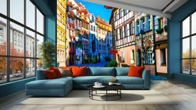 Traditional half-timbered houses in old town of Nurnberg. Travel in Germany Wall mural