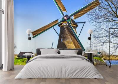 Traditional Holland scenery - windmills in Kinderdijk Wall mural