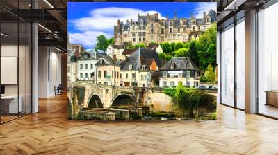 Travel and landmarks of  France- pictorial medieval town Saint-Aignan,  Loire valley region Wall mural