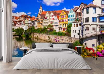 Travel in Germany . Beautiful floral colorful town Tubingen. Baden-wurttemberg Wall mural