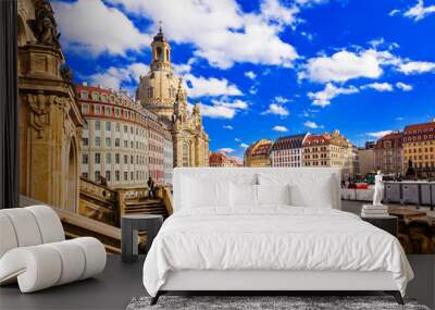 Travel in Germany - elegant baroque Dresden. square Neumarkt with famous Frauenkirche church Wall mural