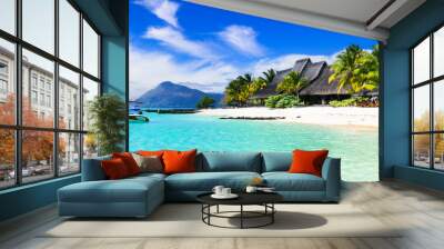 Tropical scenery - beautiful beaches of Mauritius island, Le Morne , popular luxury resort. Wall mural