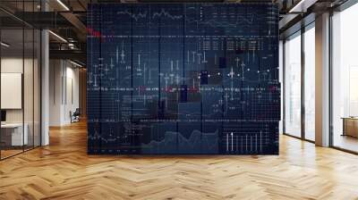 Stock trading terminal.Abstract Stock exchange market HUD.Quotes and index analysis. Business and marketing template.Graph and diagram.Equalizer.Indicators.2D graphic on 3D background. Wall mural