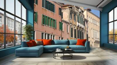 the exterior facade of a row of buildings in Venice Italy Wall mural