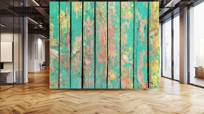  Horizontal retro background with old wooden planks of different colors Wall mural