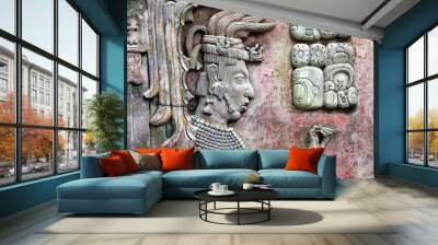 Bas-relief carving with of a Mayan king, Palenque, Chiapas, Mexico Wall mural