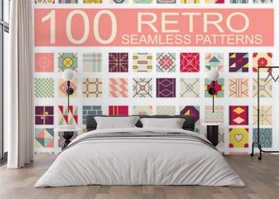 Collection of 100 retro different vector geometric seamless patt Wall mural