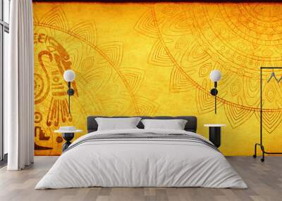 Grunge background with American Indian traditional patterns Wall mural