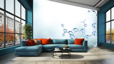 Horizontal banner with model of abstract molecular structure. Background of gray color with glass atom model Wall mural