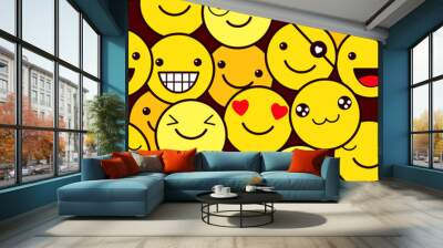 Seamless pattern with funny emoticons. Emoji faces in different expression. Endless texture can be used for textile pattern fills, t-shirt design, web page background. Vector EPS8 Wall mural